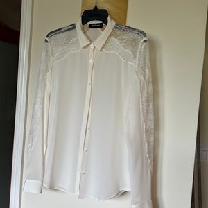 THE KOOPLES White Silk Blouse w/ Lace Size M NWOT